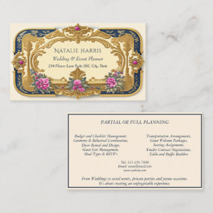 Wedding Planner Victorian Pink Roses Gold Business Card