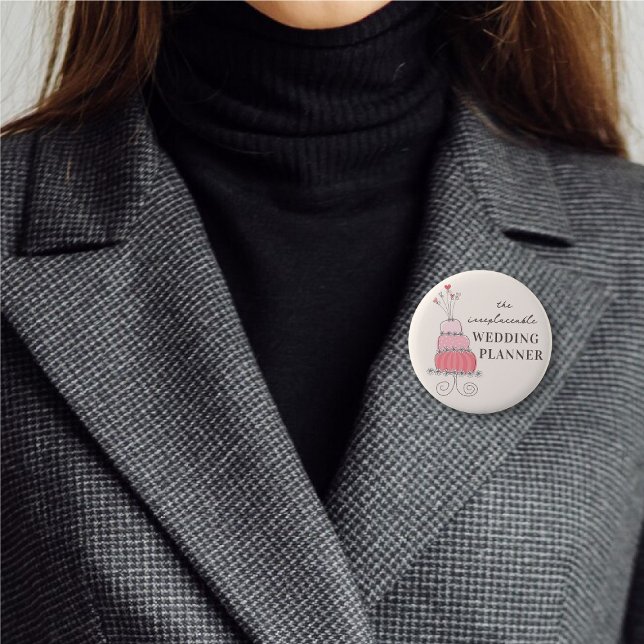 WEDDING PLANNER Whimsical Sweet Pink Cake Chic 6 Cm Round Badge (WEDDING PLANNER Whimsical Sweet Pink Cake Modern Chic Pin Button @ fat_fa_tin)