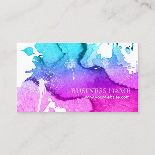 Wedding Planning Dandelion Elegant Watercolor Business Card (Front)