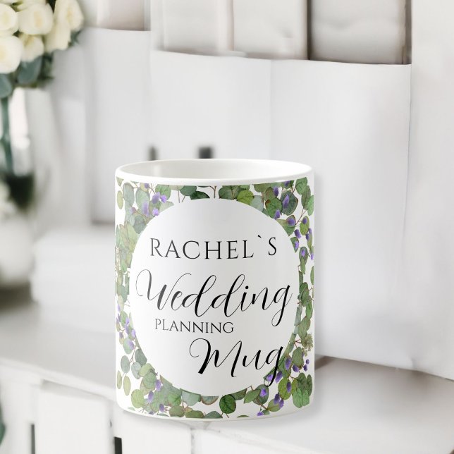 Wedding-Planning-Mug-Name-Botanical Coffee Mug (Customer specific, botanical, leafy "Wedding-Planning-Mug". Coffee Mug, with the name of the Bride..)