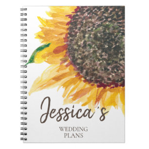 Wedding Plans Yellow Brown Sunflower White Notebook