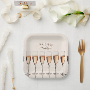 Wedding Plates Row of Pink Champagne Glasses