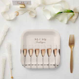 Wedding Plates Row of Pink Champagne Glasses
