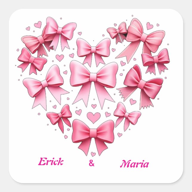Wedding plus Valentine´s bows pink  Square Sticker (Front)