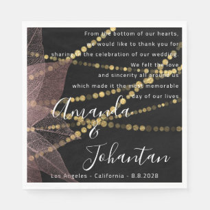 Wedding Poem Thank Floral Gold Name Rose Black Napkin