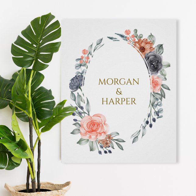 Wedding Poster With Soft Peach & Blue Flowers (Creator Uploaded)