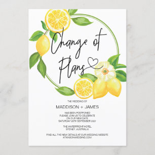 Wedding Postponed Notes Change of Plans Lemons Invitation