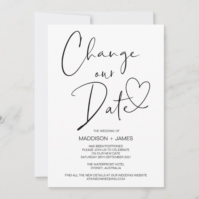 Wedding Postponed Notice, Change our Date Wedding Invitation (Front)