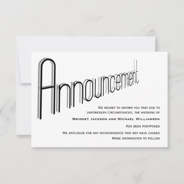 Wedding Postponed Notification Save The Date (Front)