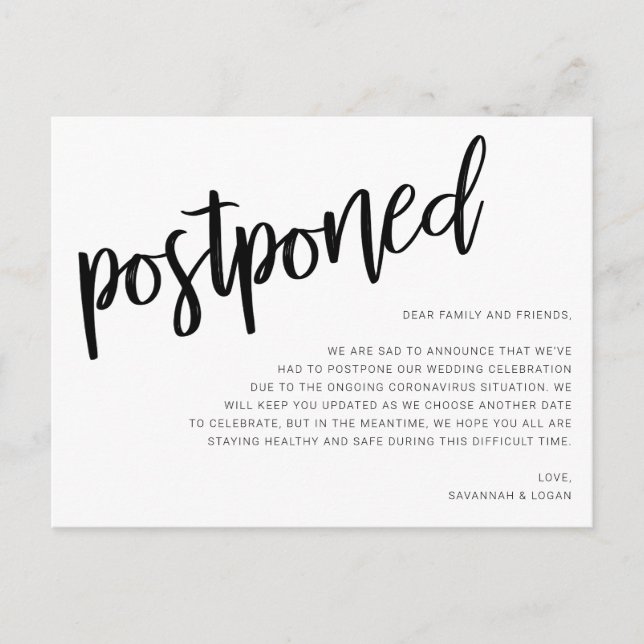 Wedding Postponement Announcement Postcard (Front)