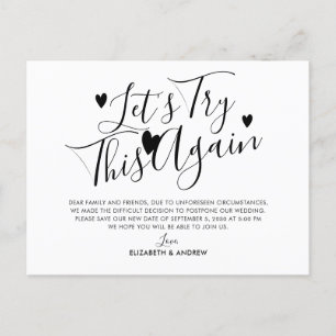 Wedding Postponement Change of Date Try This Again Announcement Postcard