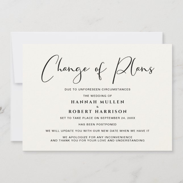 Wedding Postponement Change of Plans Cream Announcement (Front)