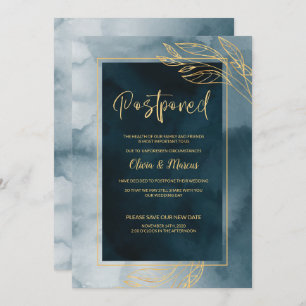 Wedding Postponement Navy and Gold Watercolor Invitation