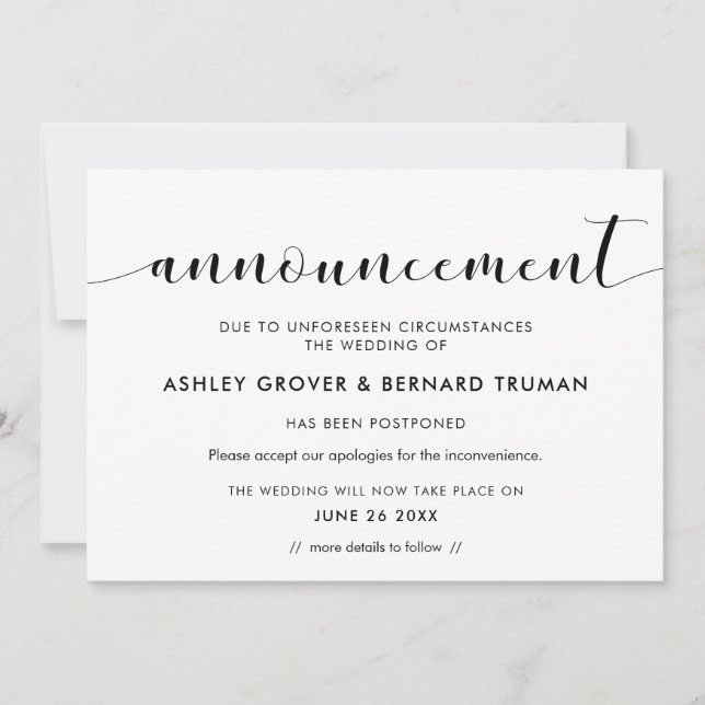 Wedding postponement New Date announcement card (Front)