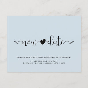 Wedding Postponement New Date Heart Dusty Blue Announcement Postcard