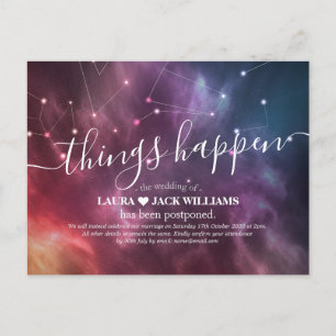 Wedding Postponement Things Happen Galaxy Nebula Announcement Postcard