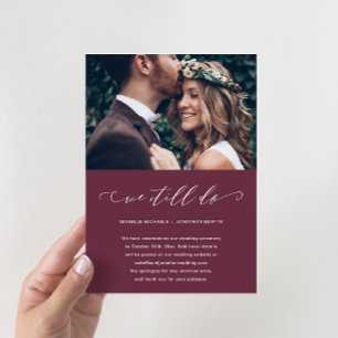 Wedding Postponement We Still Do Burgundy Photo Announcement