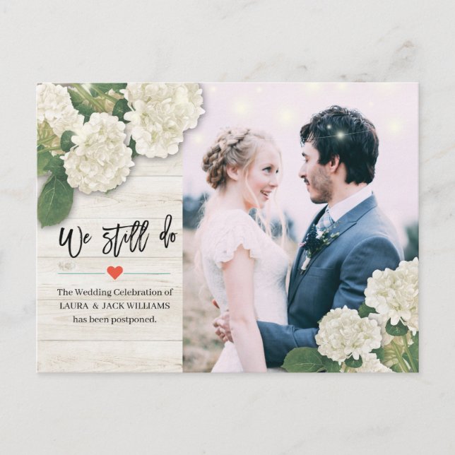 Wedding Postponement We Still Do Photo Hydrangeas Announcement Postcard (Front)