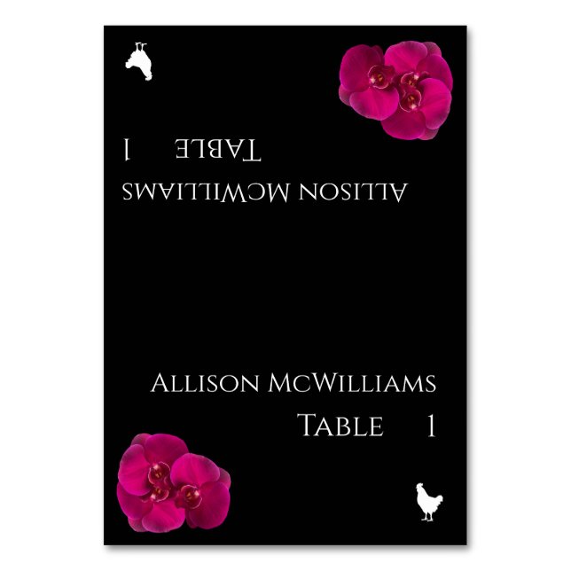 Wedding-Poultry Icon-Black Fuchsia and White- Table Number (Front)