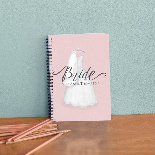 Wedding Pretty Minimalist Simple Pink Bride Planner (Simple Bride Journal with elegant bridal gown. )