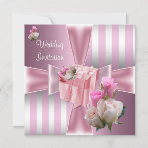 Wedding Pretty Satin Pink Silver Stripe Bow Invitation