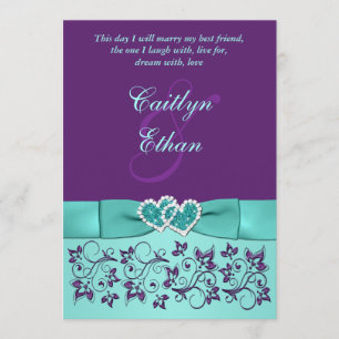 Wedding   PRINTED BOW Aqua, Purple   Floral Invitation