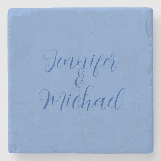 Wedding Professional Classical Blue Calligraphy Stone Coaster (Front)