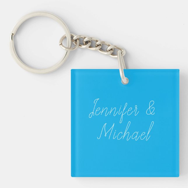 Wedding Professional Classical Handwriting Blue Key Ring (Front)