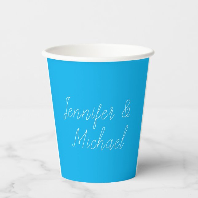 Wedding Professional Classical Handwriting Blue Paper Cups (Front)
