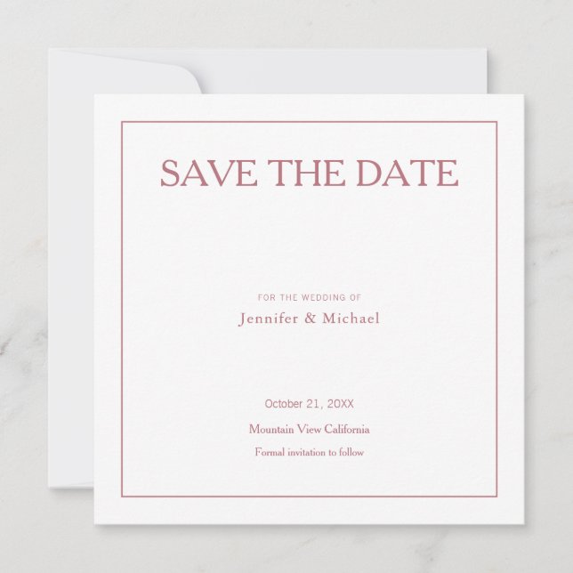 Wedding Professional Minimalist Rose Gold Colour Save The Date (Front)