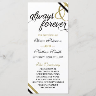 Wedding Program, Always & Forever, Faux Gold Program