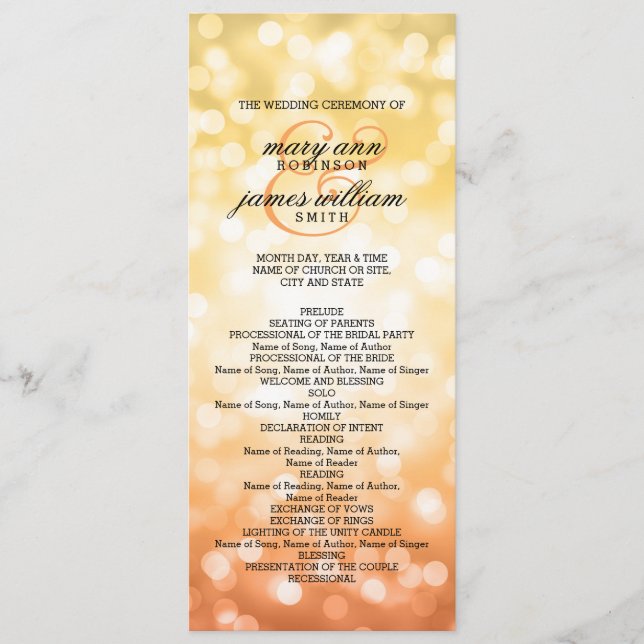 Wedding Program Autumn / Fall Glitter Lights (Front)