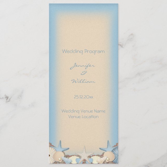 Wedding Program Beautiful Tropical Beach Shells (Front)