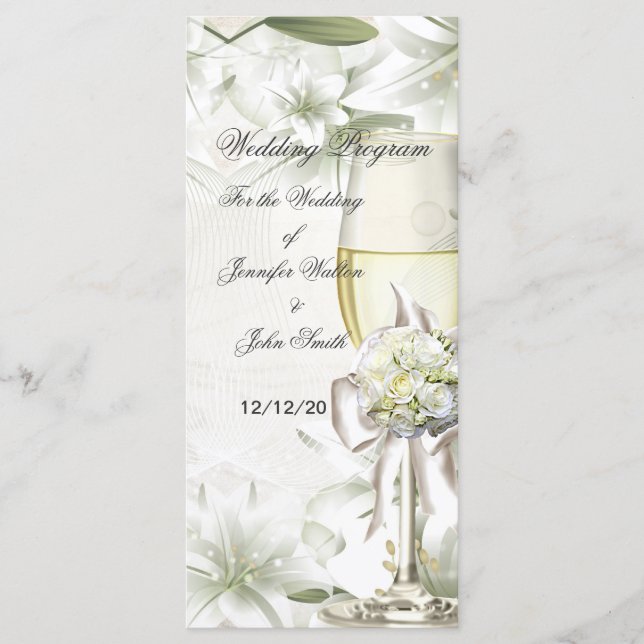 Wedding Program Beige Green Floral (Front)