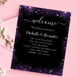 Wedding program black purple welcome<br><div class="desc">A black background,  decorated with purple faux glitter sparkles.  Personalise and add your names and the wedding program.

1 sheet = 1 program printed edge to edge.</div>