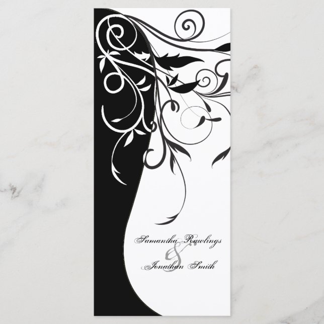 Wedding Program - Black White Contrasting Floral (Front)