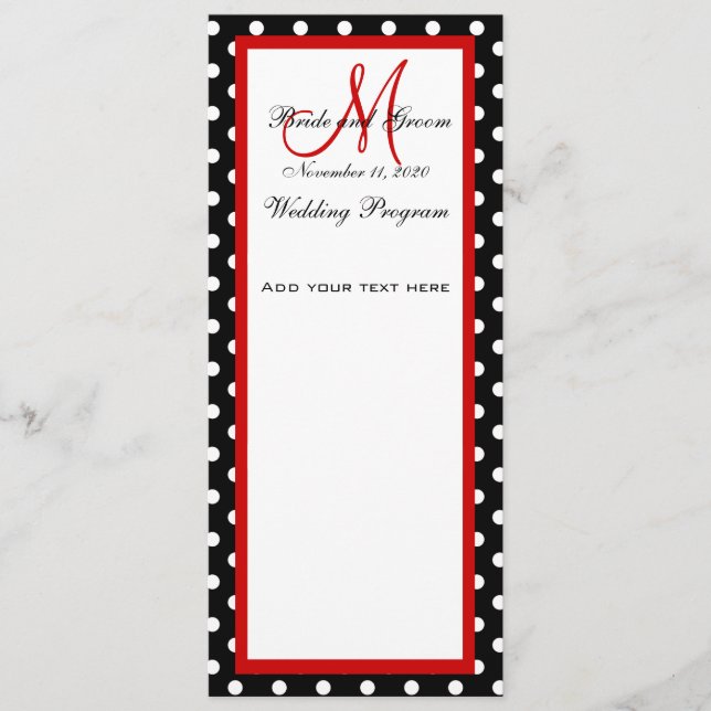 Wedding Program Black White Polka Dots (Front)