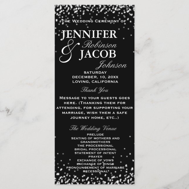 Wedding Program | Black with White Stars (Front)