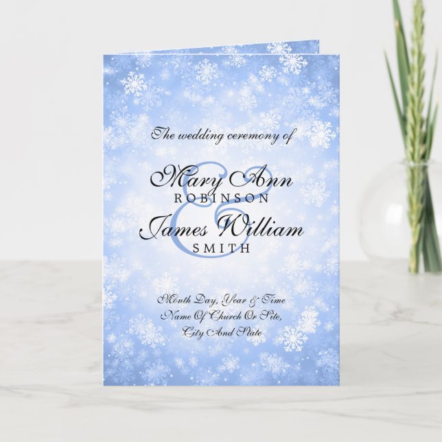 Wedding Program Blue Winter Wonderland Sparkle (Front)