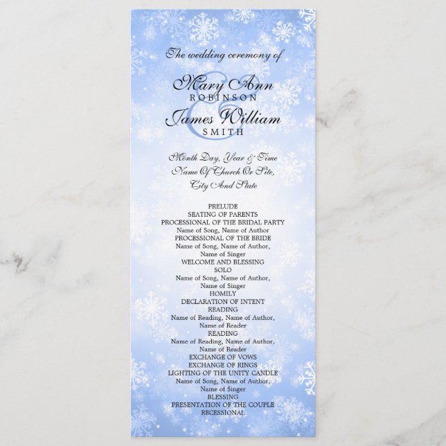 Wedding Program Blue Winter Wonderland Sparkle (Front)