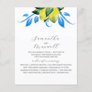 Wedding Program Botanical Lemons Leaves