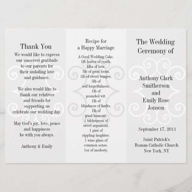 Wedding Program Brochure Grey Curl (Front)