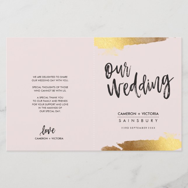 WEDDING PROGRAM brushed lettering gilded gold pink (Front)