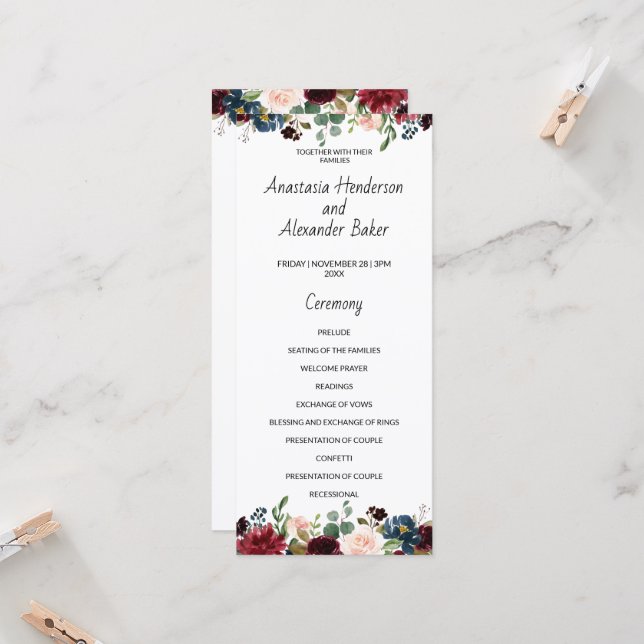 Wedding Program card. (Front/Back In Situ)