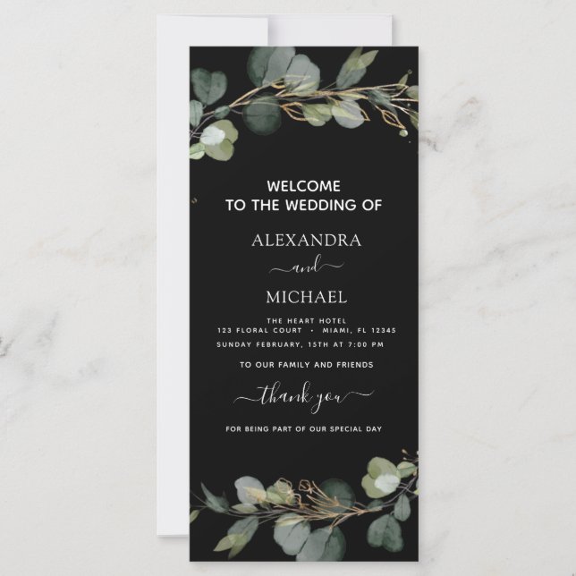 Wedding Program Card Eucalyptus Greenery Succulent (Front)