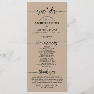 Wedding program card rustic calligraphy design v2
