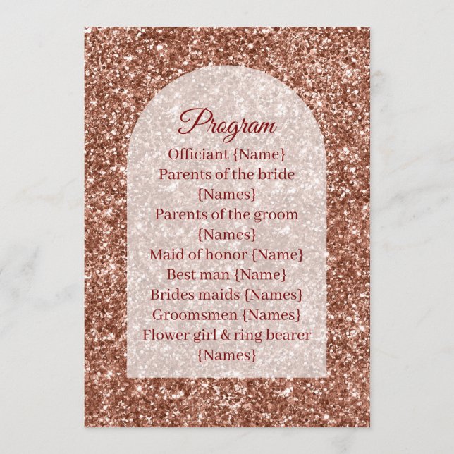 Wedding Program Ceremony Rose Gold Arched Glitter (Front)