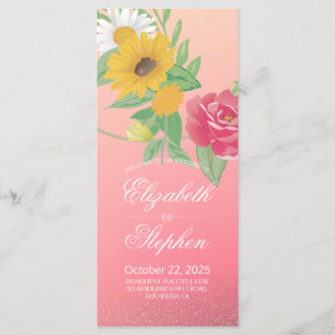 Wedding Program Chic Rose Flower Pink Gold Glitter