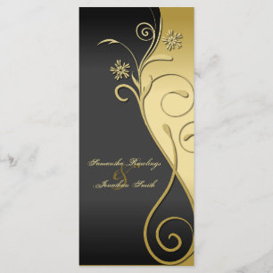 Wedding Program - Classy Black & Gold Floral