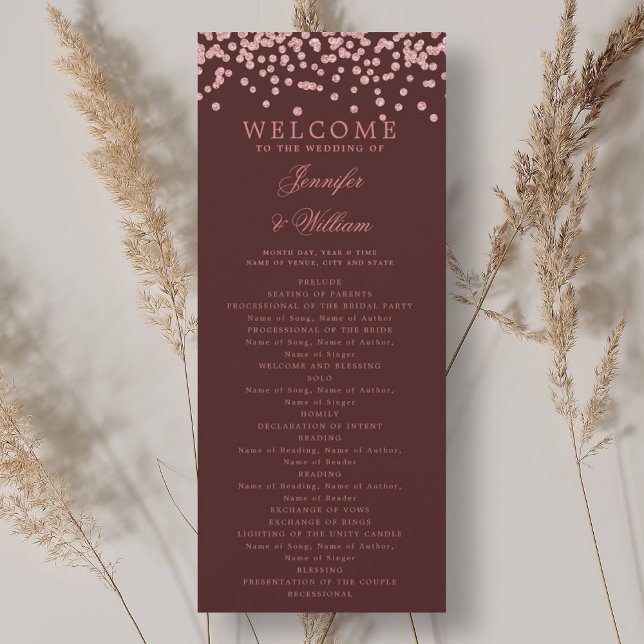Wedding Program Confetti Rose Gold Burgundy  (Wedding Program Confetti Rose Gold Burgundy )
